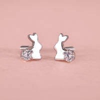 Rabbit Design Round Diamond Stud Earrings