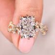 Radiant cut engagement ring with nature inspired engagement ring.

