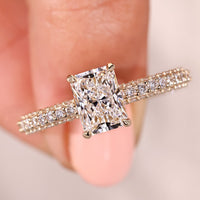 Radiant Diamond Engagement Ring With 3 Side Pave Setting