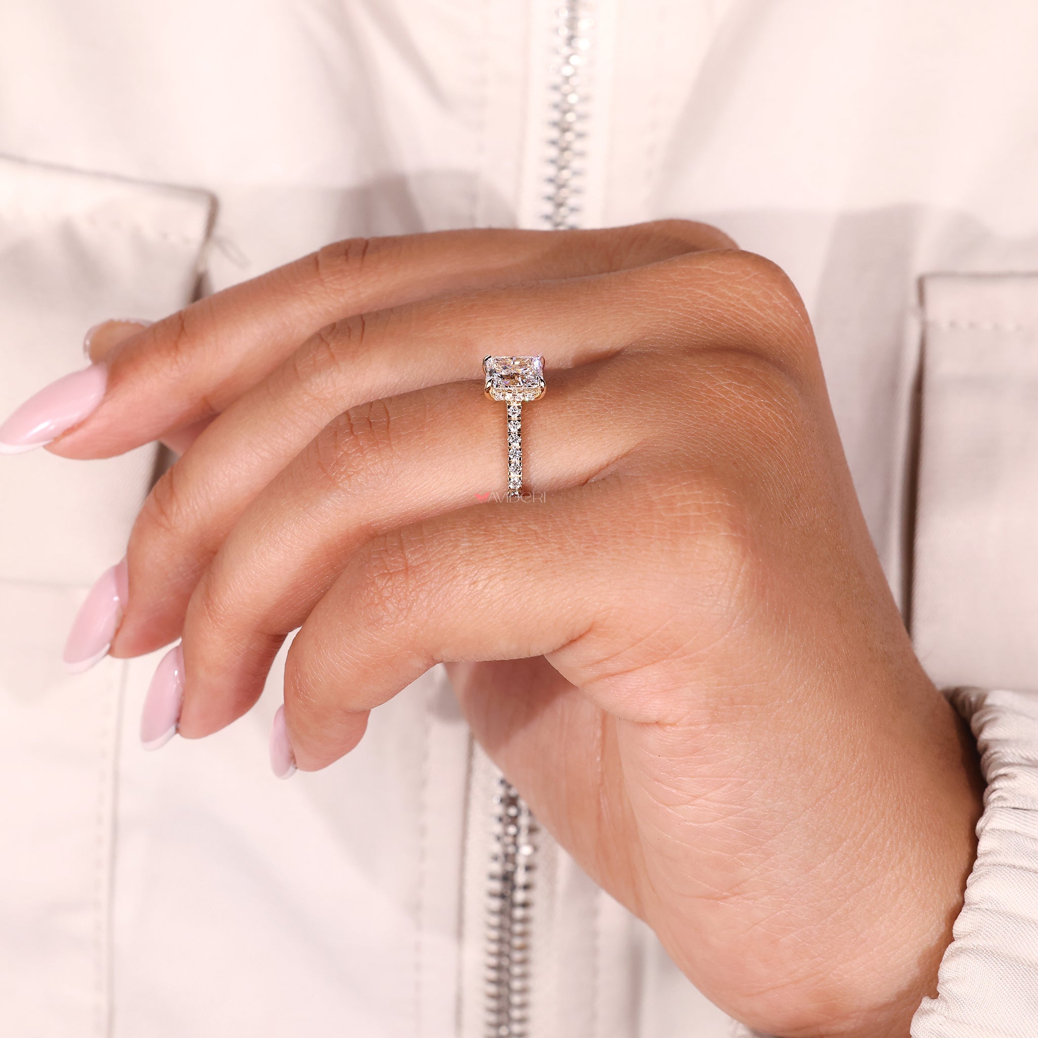 Pave engagement ring, Lab Grown Diamond, hidden halo ring.