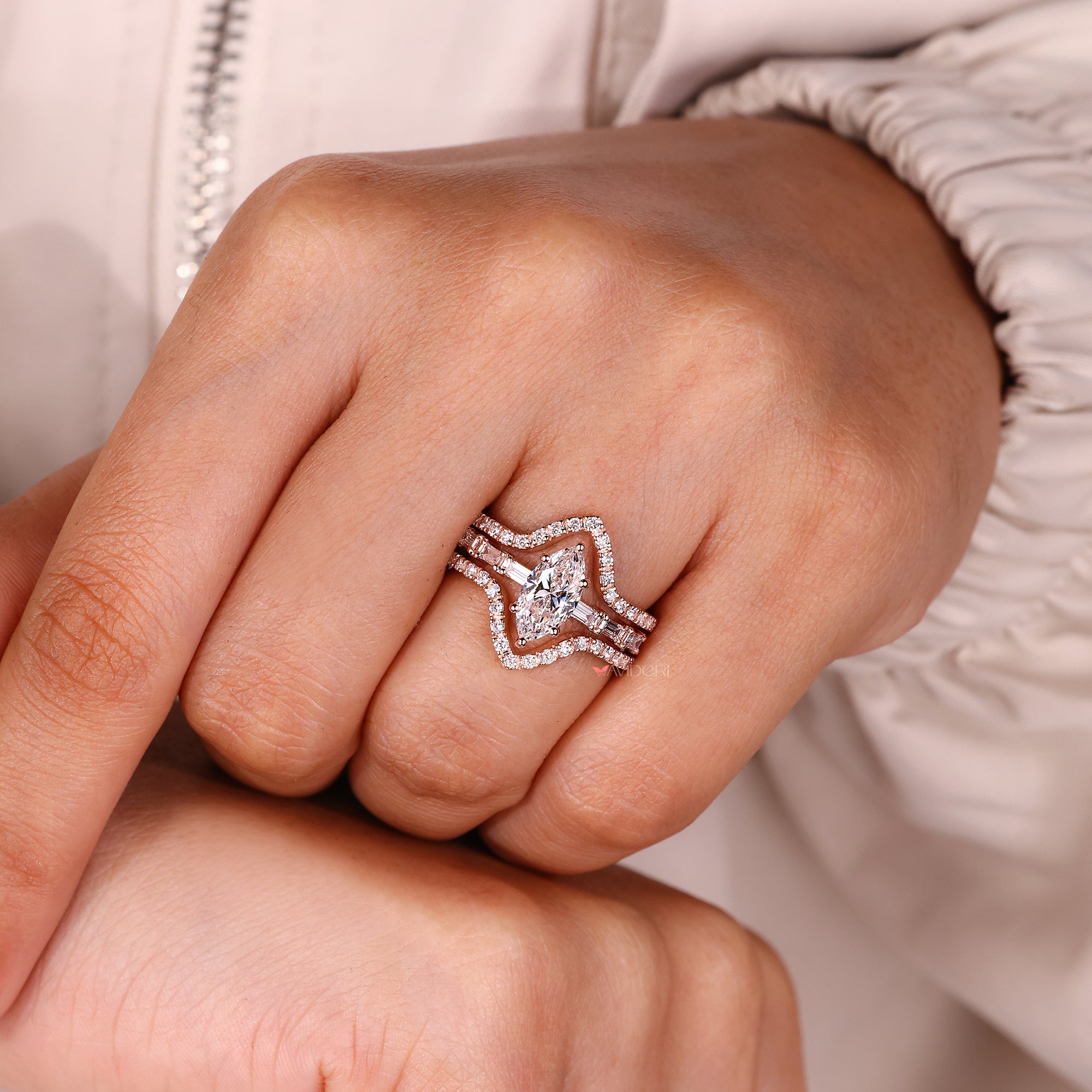 Ring enhancer wedding band with wrap guard wedding band.