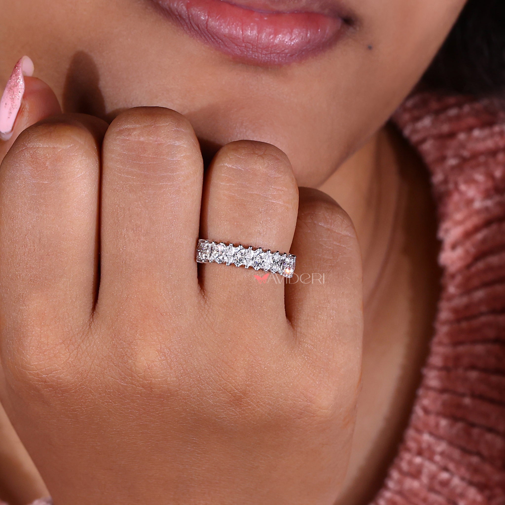 This diamond half eternity band offers subtle brilliance for any occasion.
