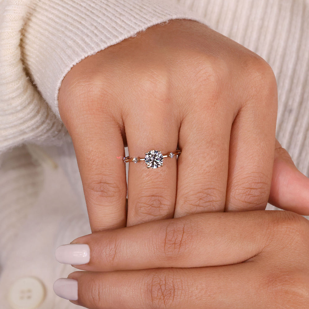 round brilliant cut diamond ring pave ring lab grown diamond
