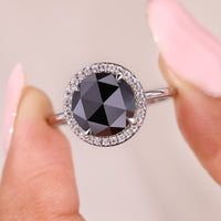Black Round Rose Cut Moissanite Engagement Ring in Gold