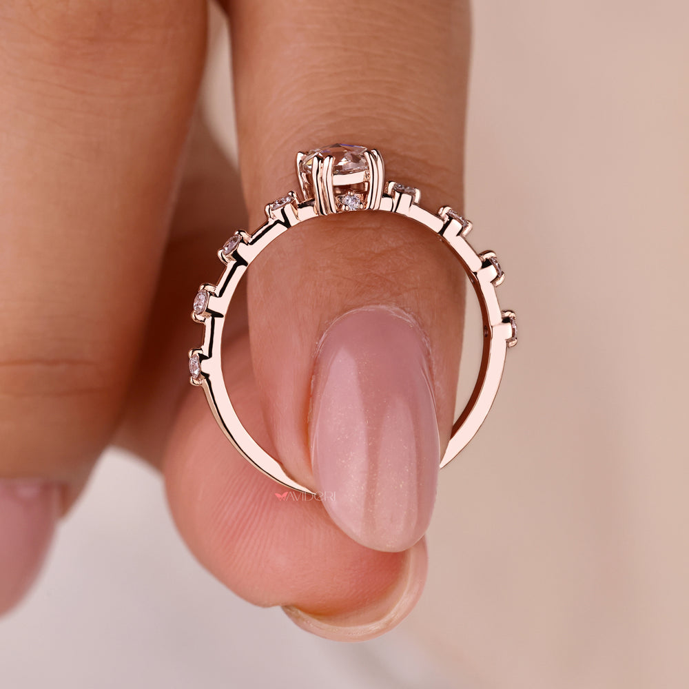 Rose gold promise ring, distance pave ring, Lab Grown Diamond