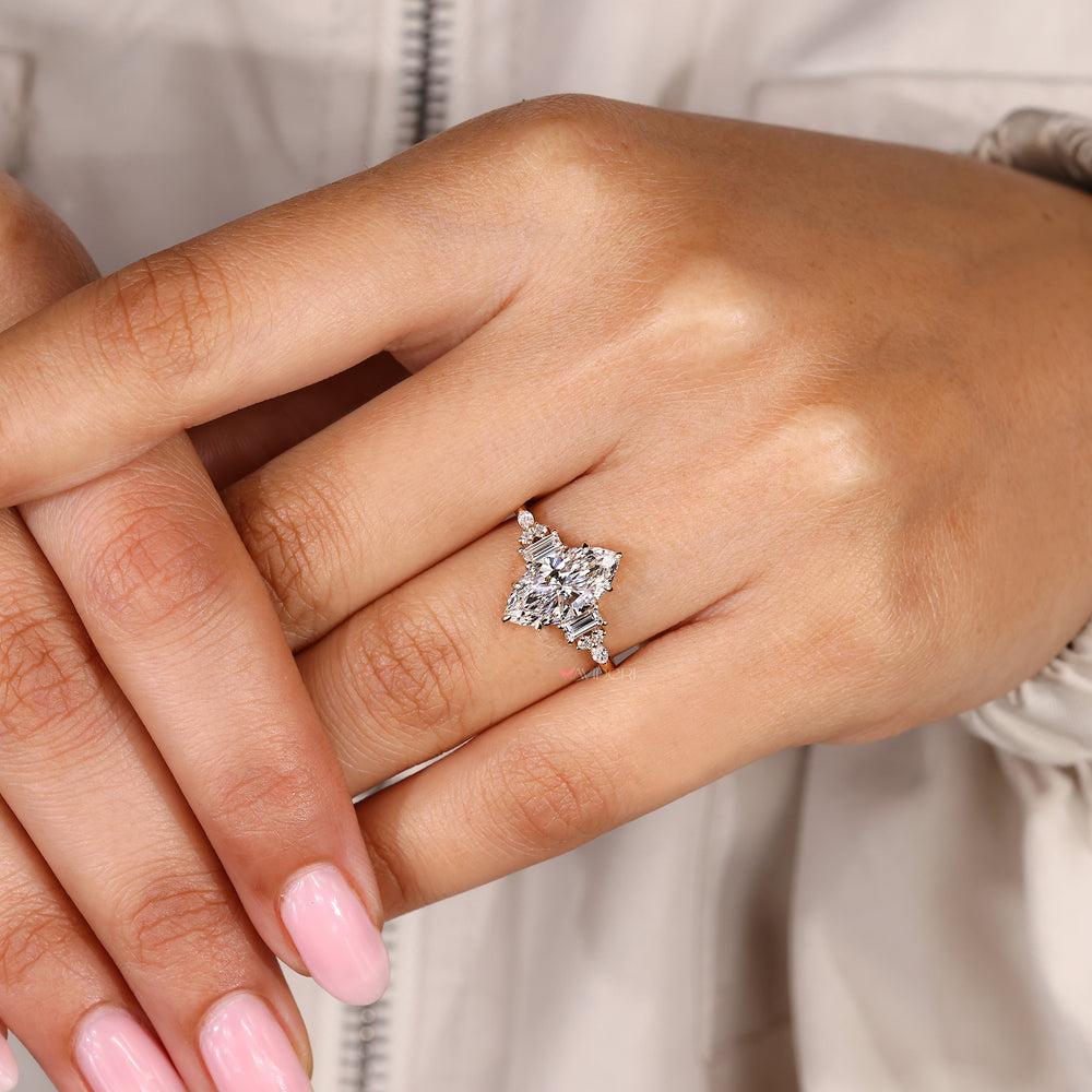 Muse setting marquise diamond engagement ring handmade.
