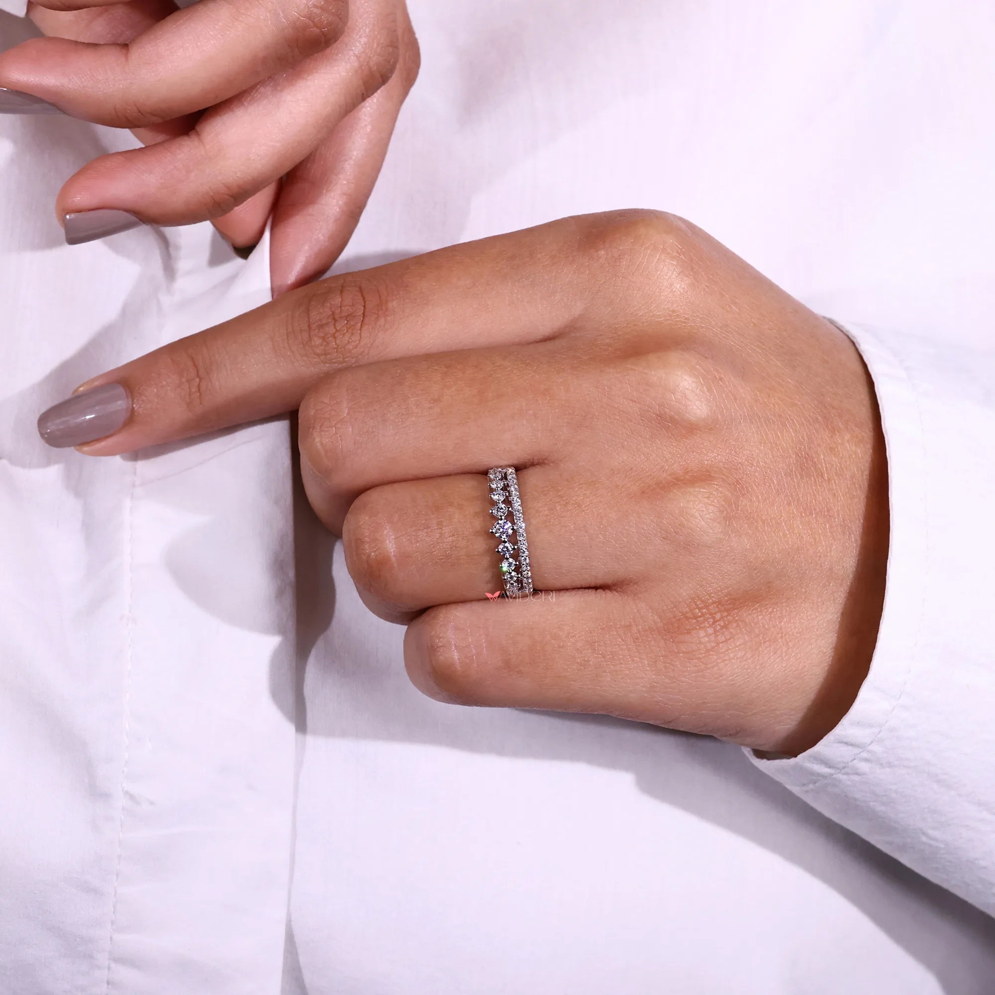 Round Diamond Wedding Band In Double Row Pave Set