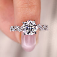 Round and Marquise Diamond Ring In Pave Style