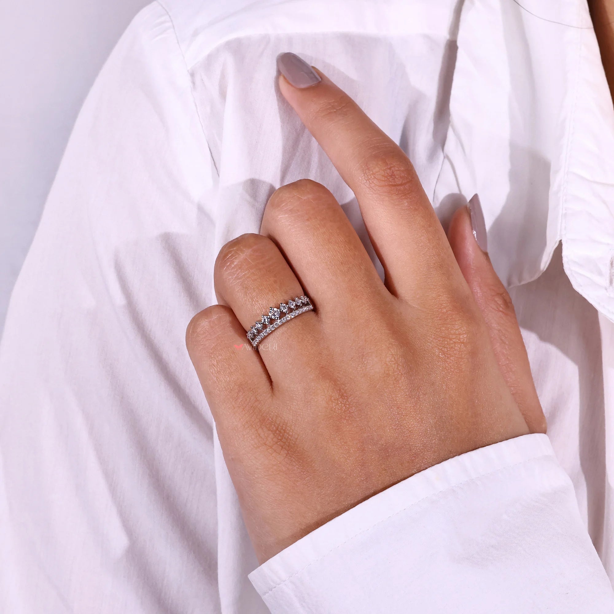 Round Diamond Wedding Band In Double Row Pave Set