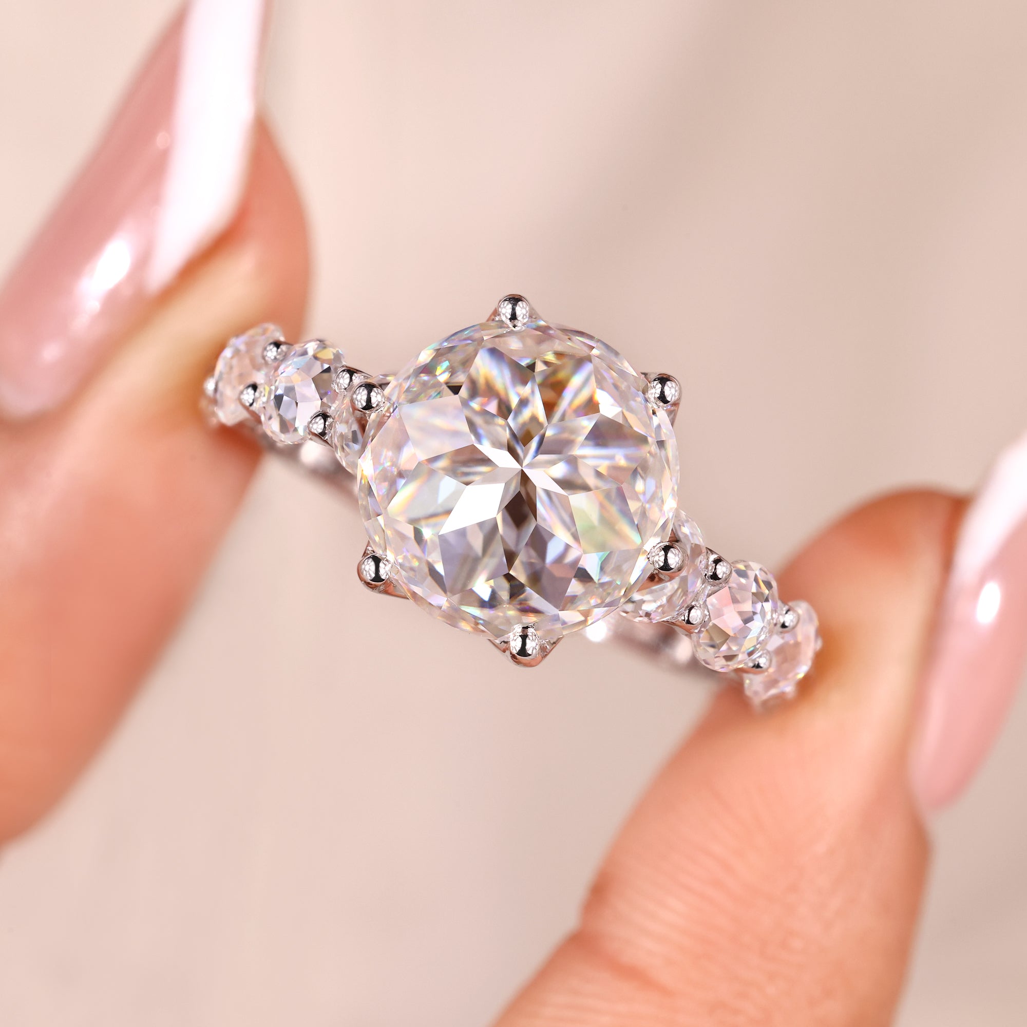 Handmade jewelry ring with pave setting details.
