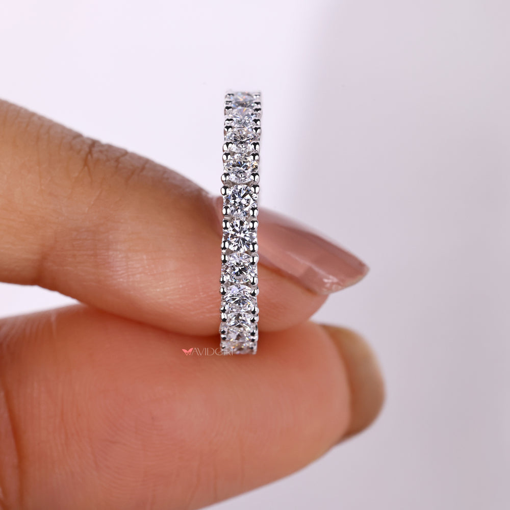 Round cut diamond band perfect for wedding or stacking.
