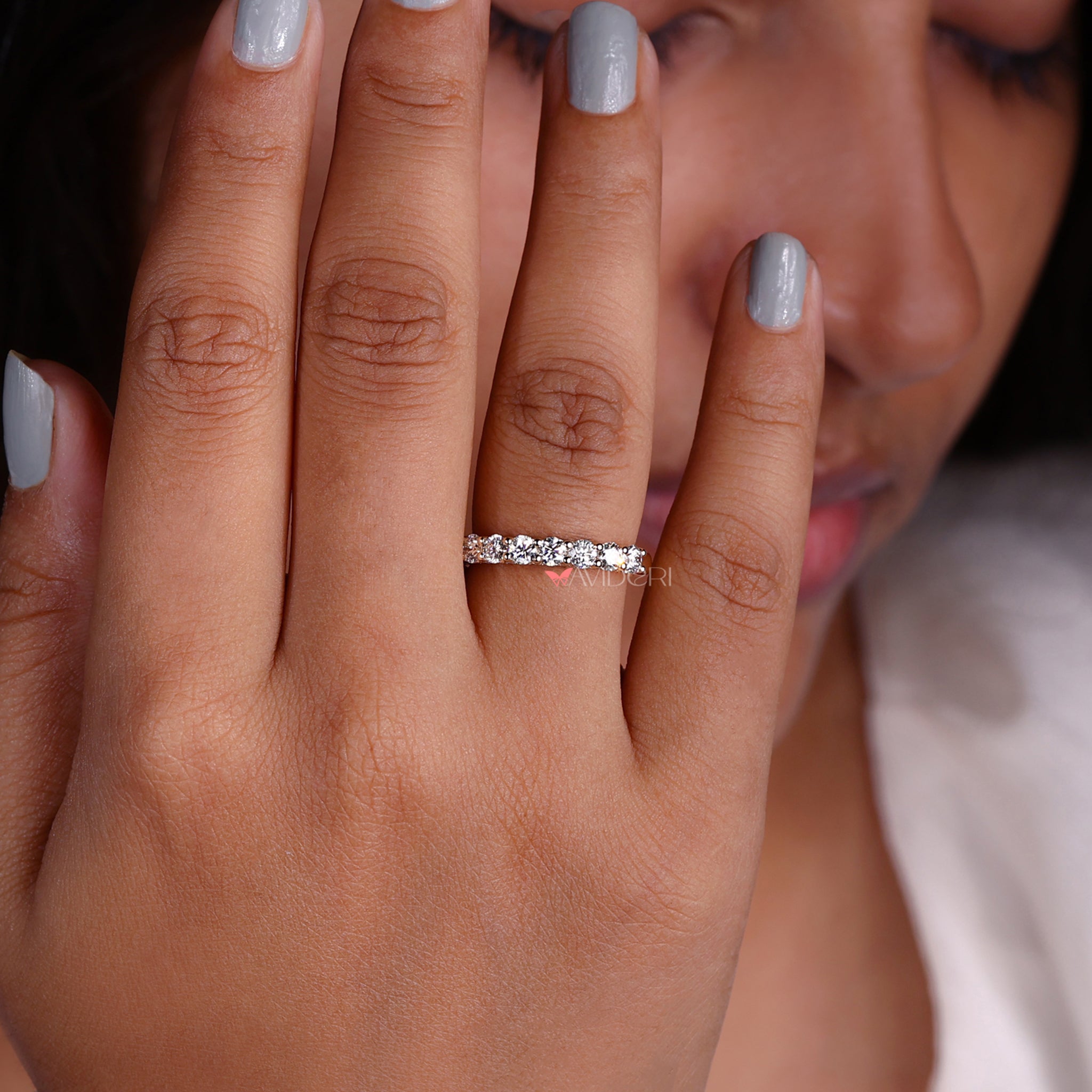 U shaped hidden micro pave band with a smooth finish.
