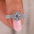 Round cut diamond halo ring in white gold.