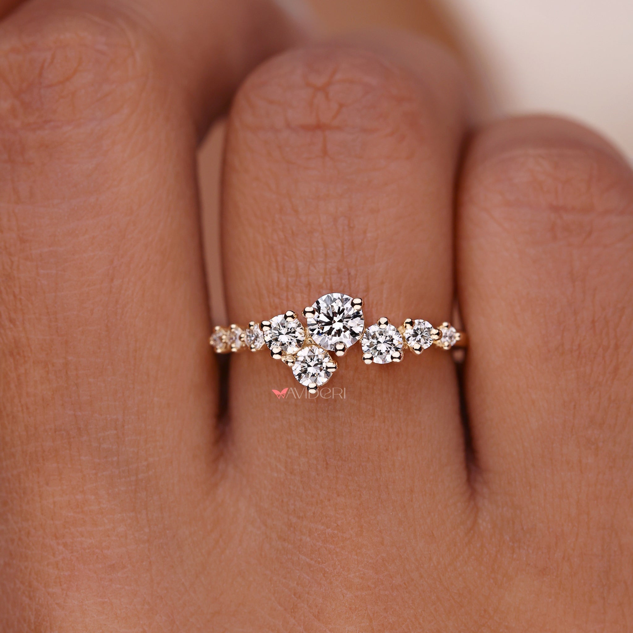 round brilliant cut diamond set in a handmade ring for a sophisticated and modern style.