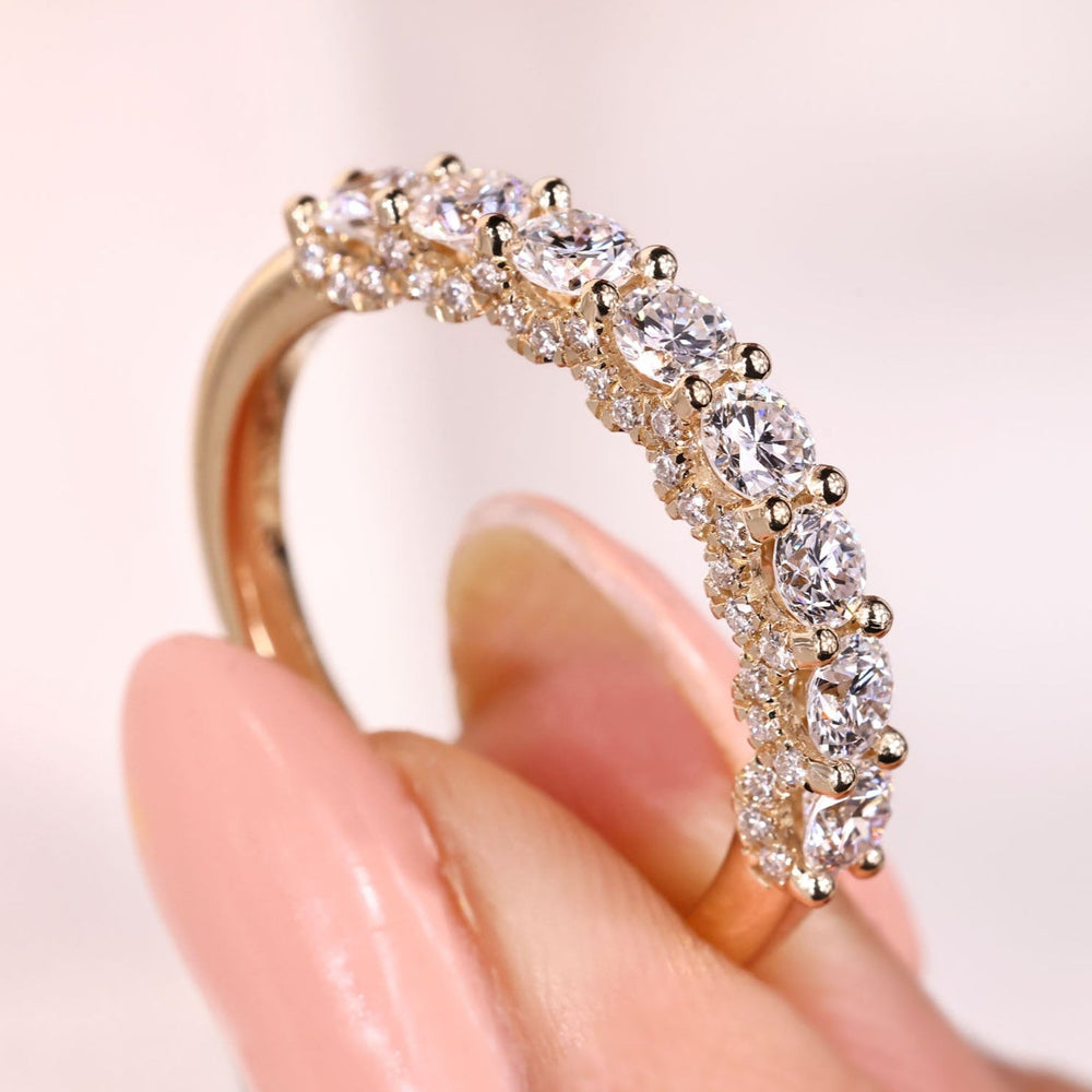 Hidden U shape micro diamond accent wedding band.
