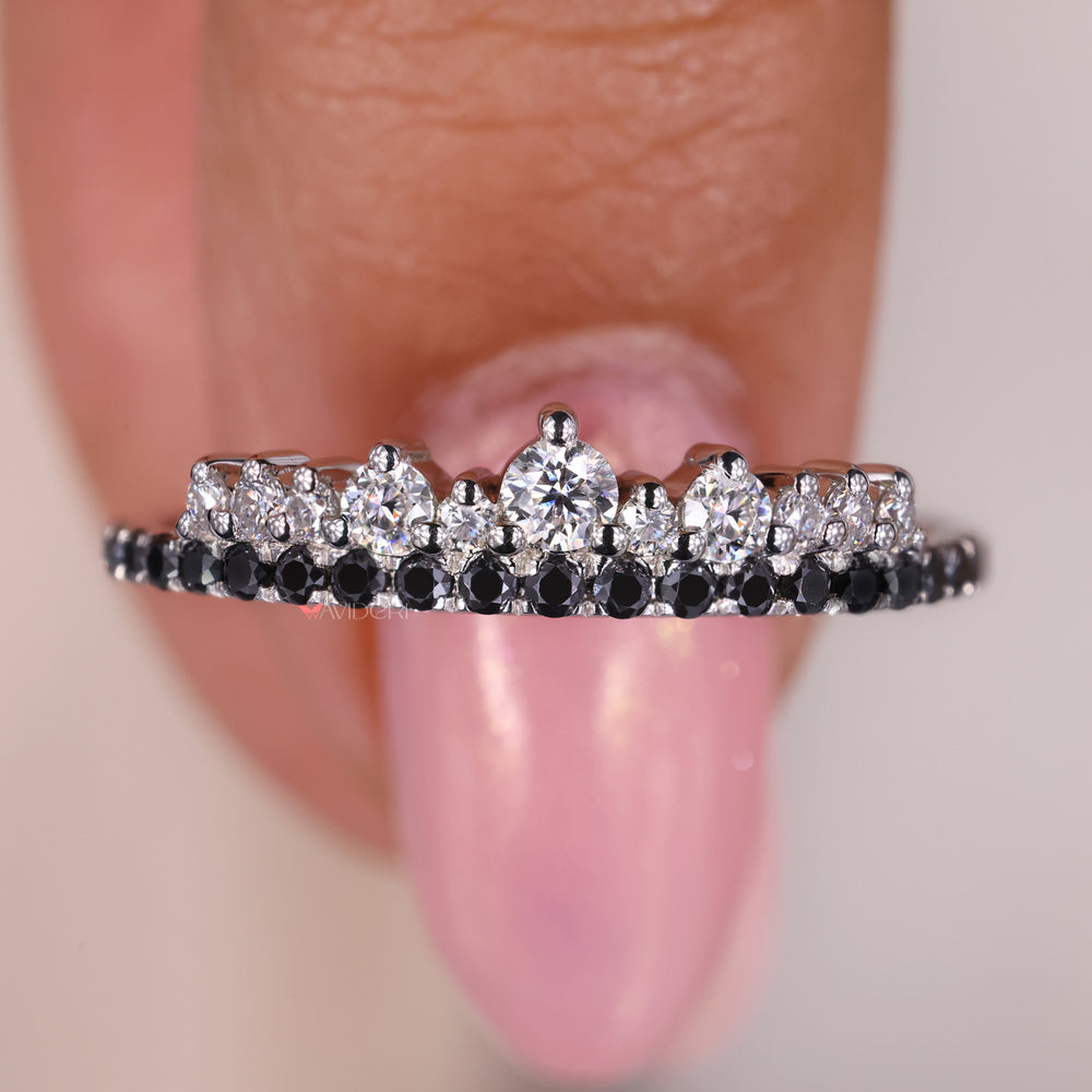 Moissanite wedding band set in a white gold moissanite wedding band.