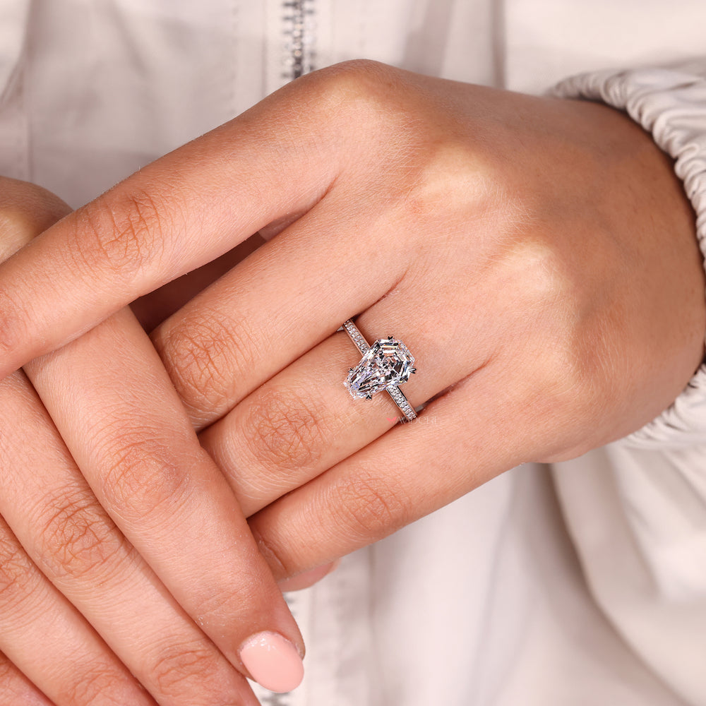 Lab grown diamond in a marquise shape with a simple setting.