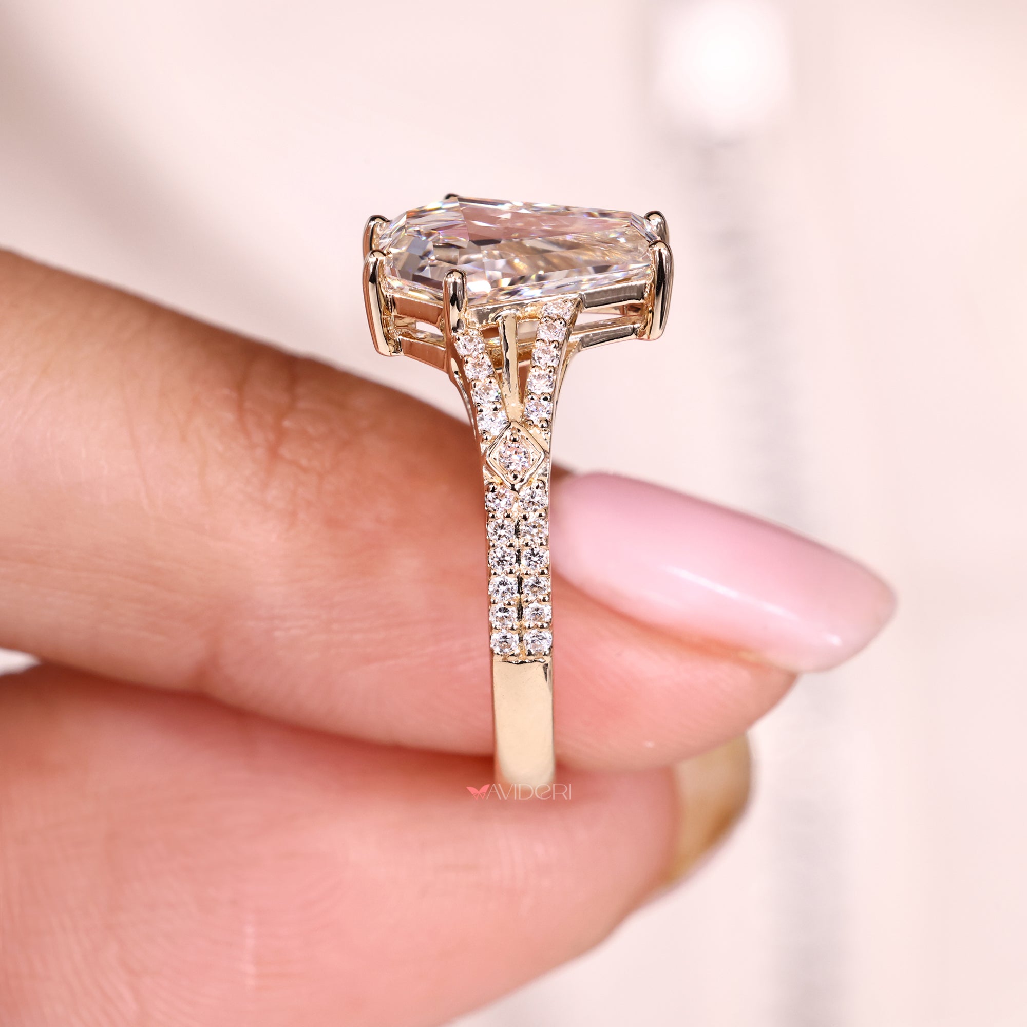 Double Row Pave Split Shank Diamond Ring.