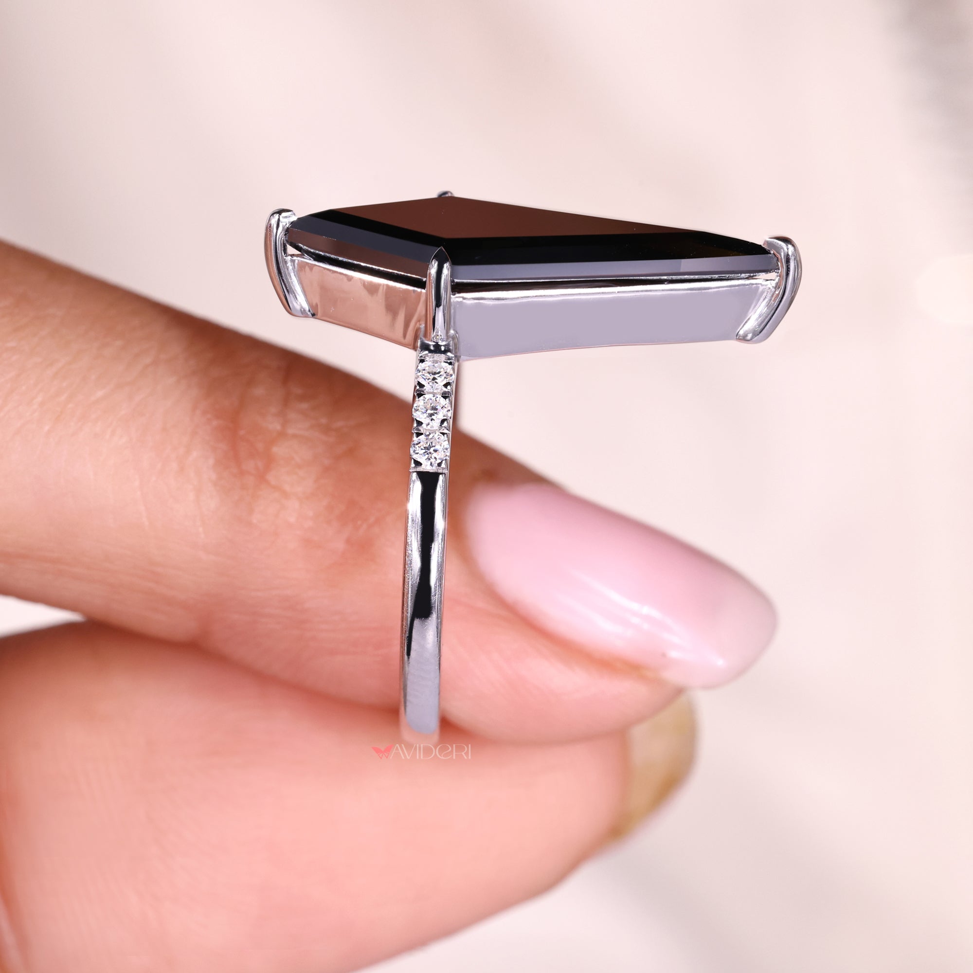 Pave Setting Black Moissanite Engagement Ring.