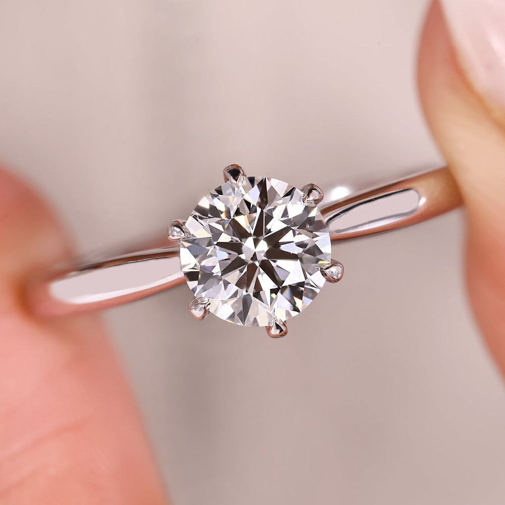 Solitaire engagement ring with round diamond.