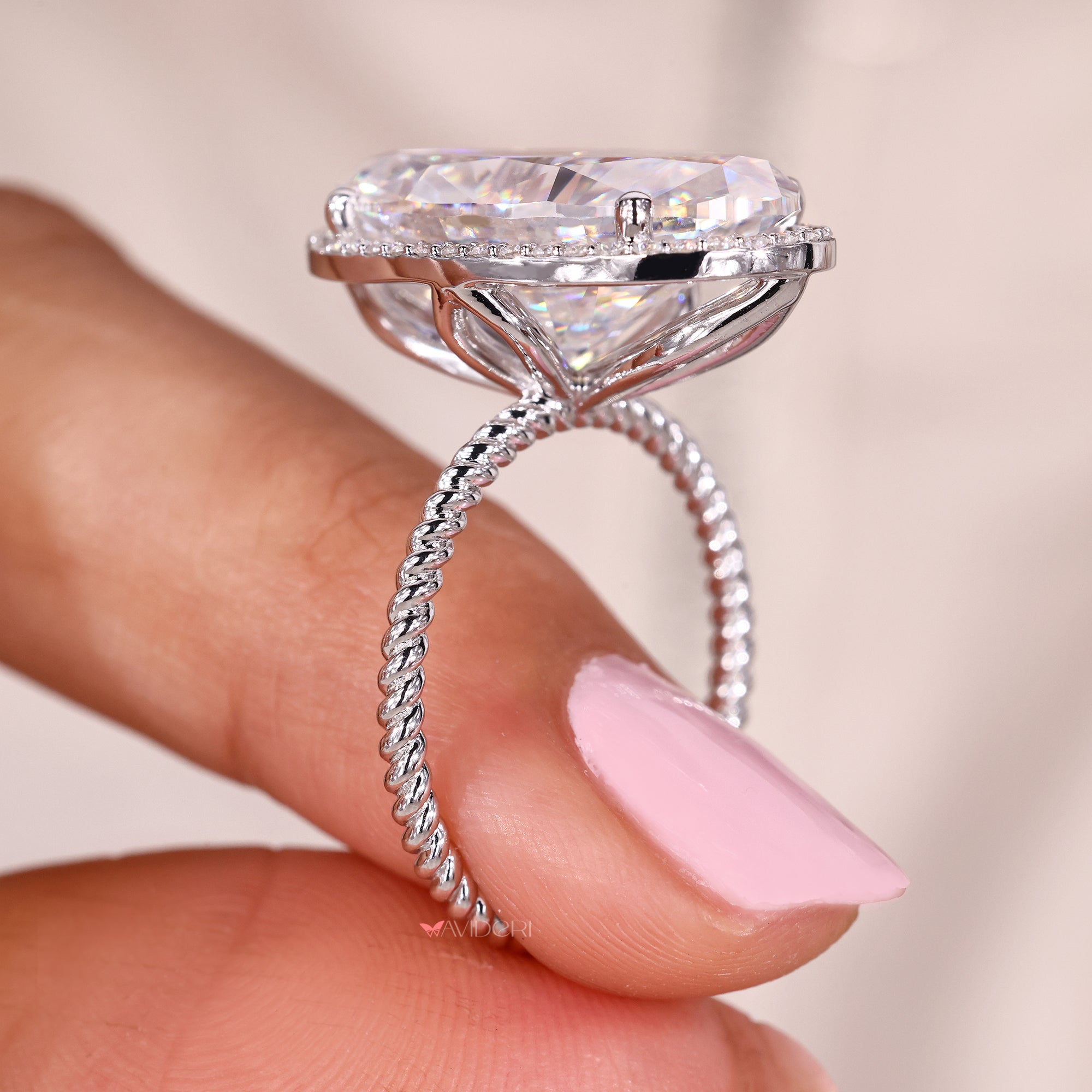 Twisted band engagement ring, moissanite wedding ring, handmade jewelry.