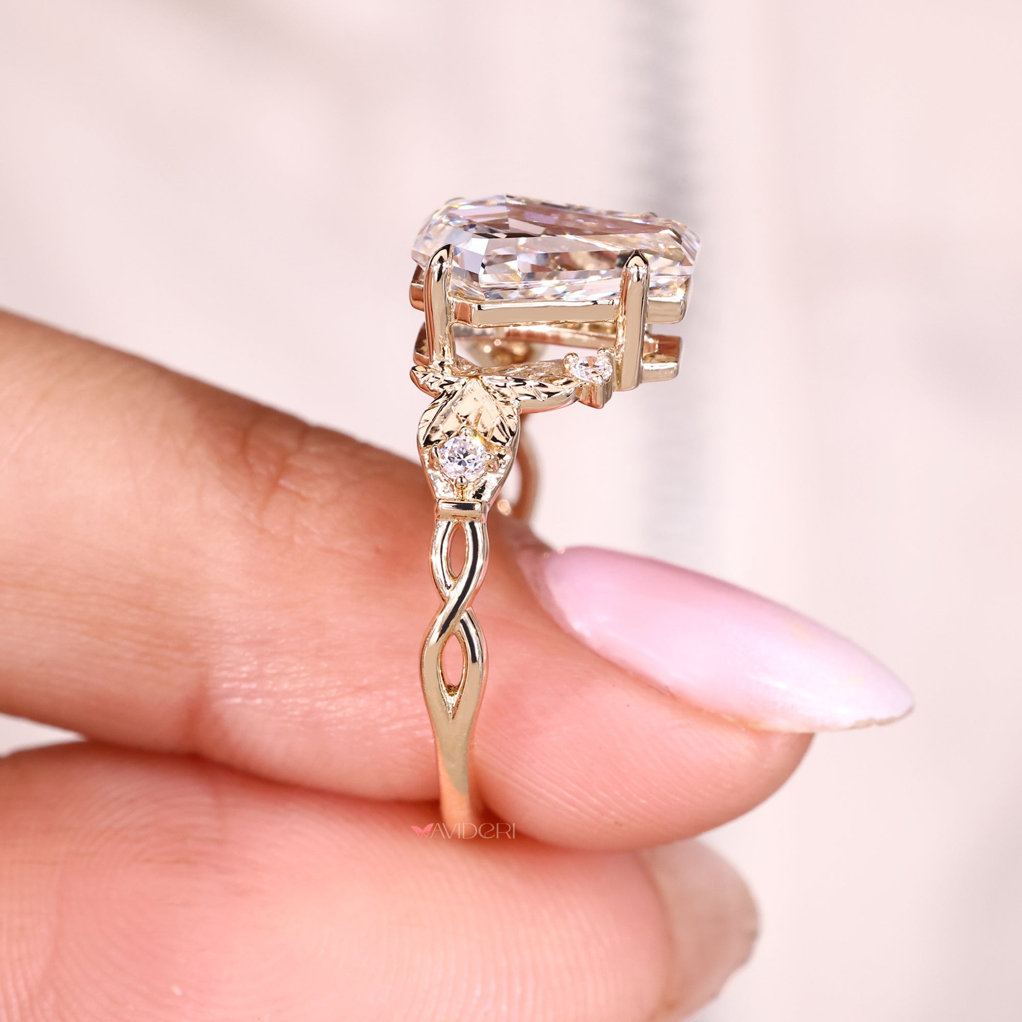 Nature inspired coffin cut diamond ring.