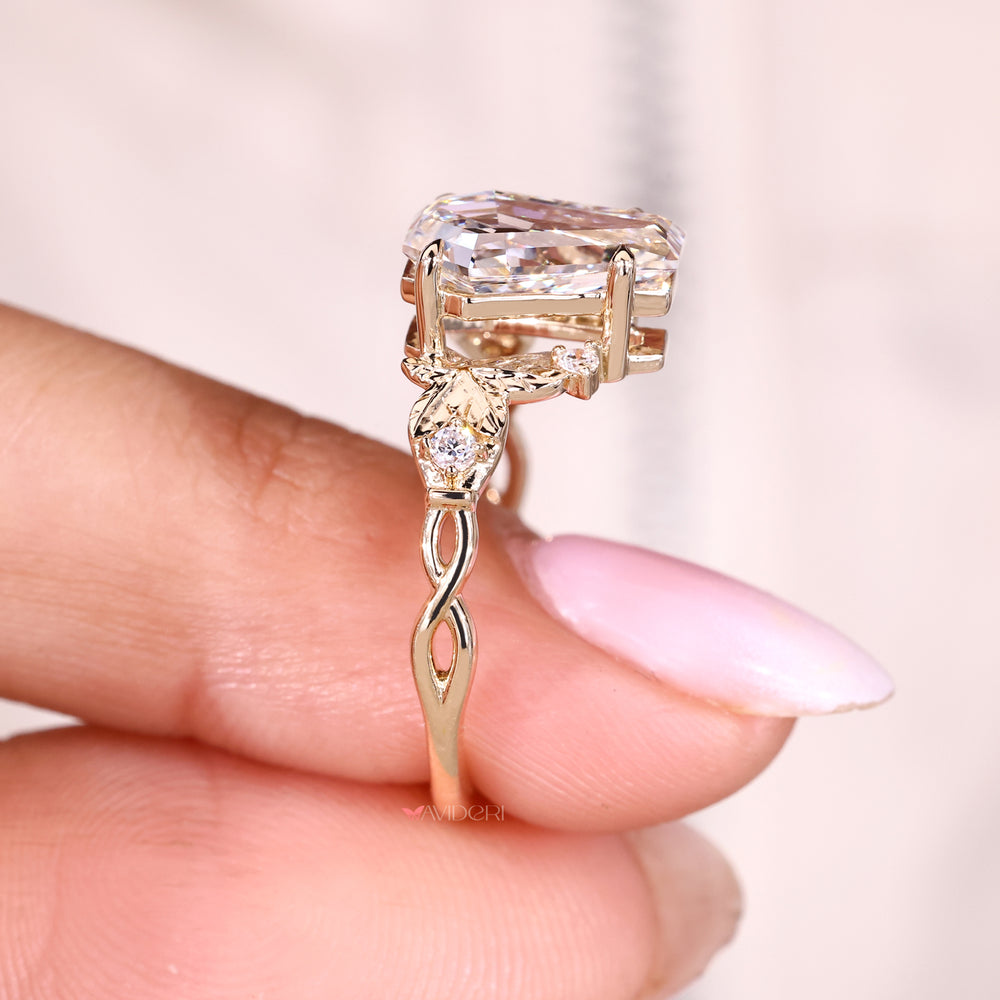 Nature inspired coffin cut diamond ring.