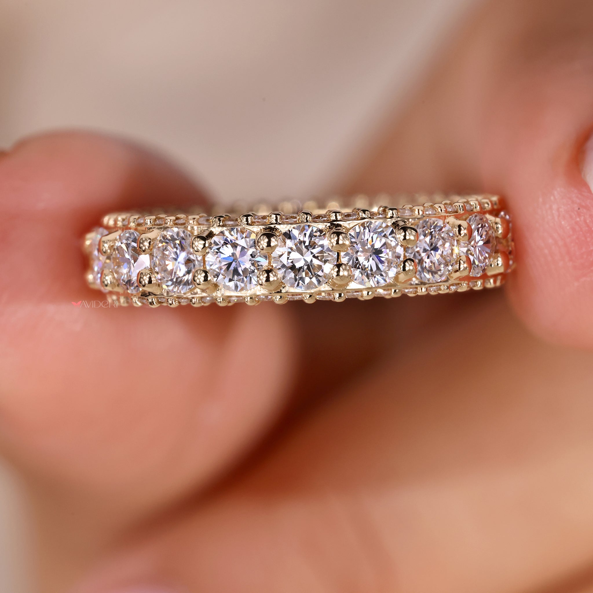 Lab Grown Diamond yellow gold eternity band offering a sustainable choice.
