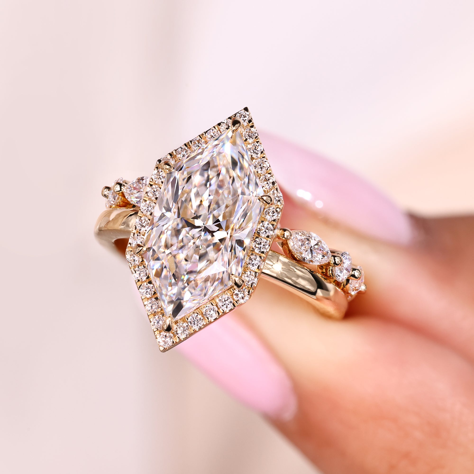 Six claw prong setting marquise ring.