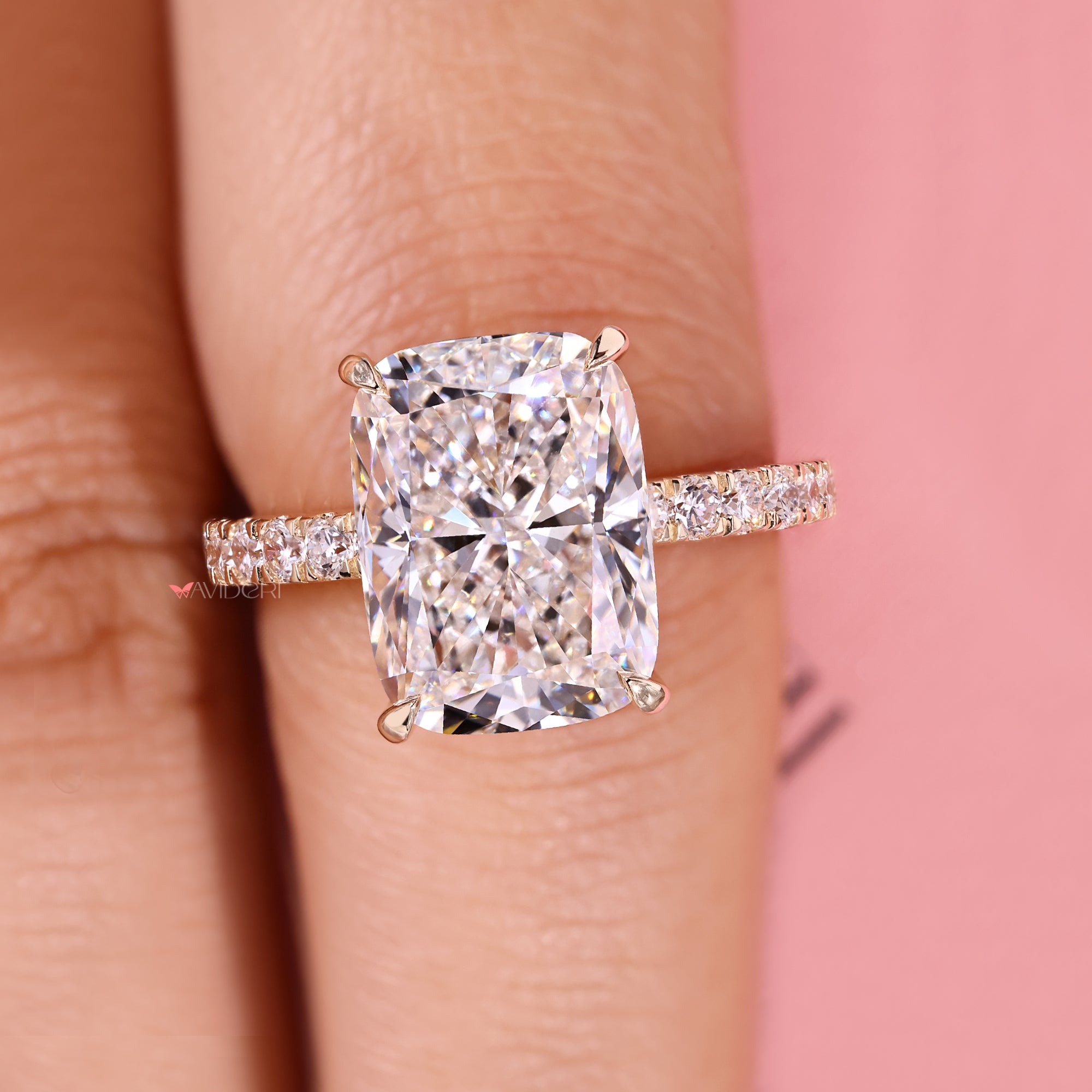 IGI certified lab grown cushion cut diamond ring.
