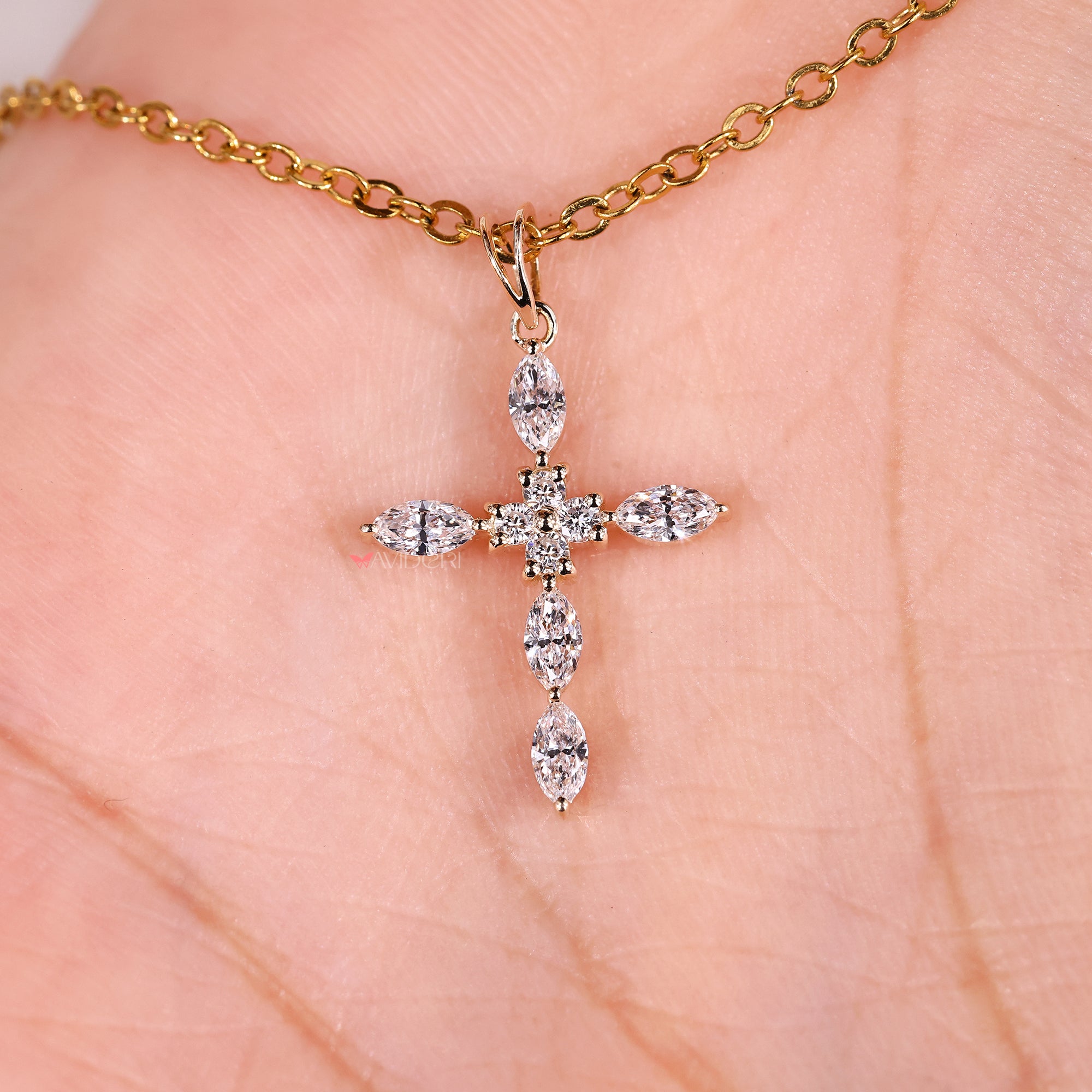 Handmade Marquise Diamond Pendant with Cross Design.