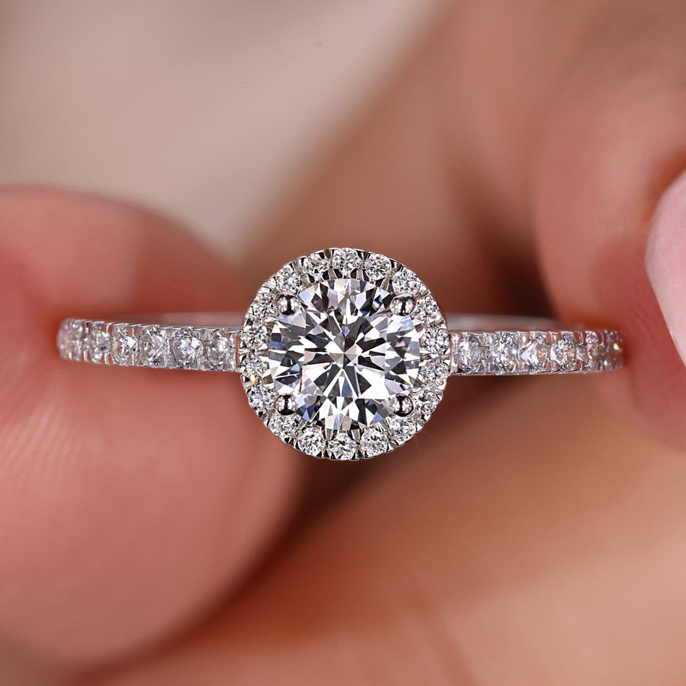 Round diamond engagement ring, white gold ring, cathedral setting ring
