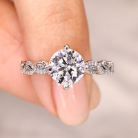 Nature Inspired Round Cut Diamond Ring in Twisted Pave Style