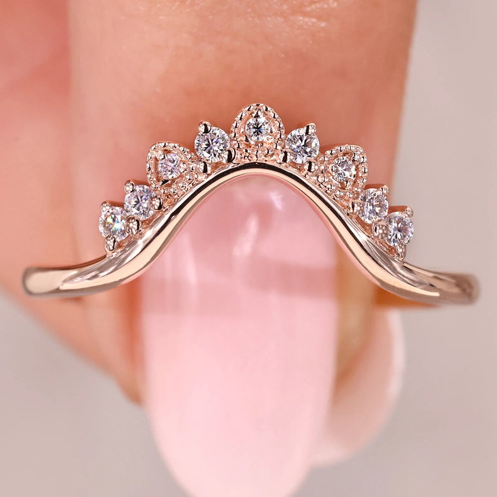 Round diamond wedding band with u shaped wedding band.