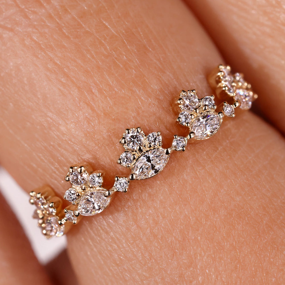 Half eternity band with lab grown diamonds set in a clean, wearable design.
