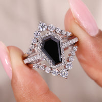Coffin Engagement Ring With Guard Wrap Band