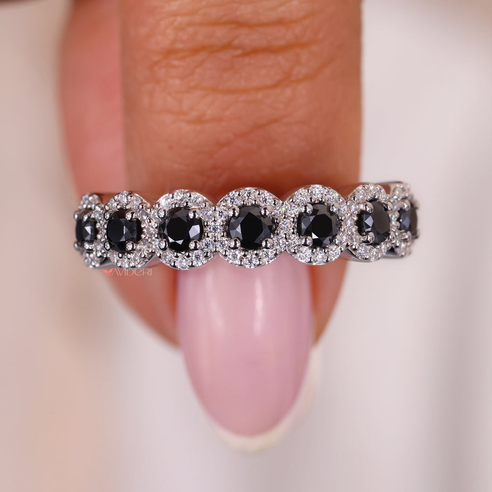 Round eternity band, half eternity band, moissanite wedding band