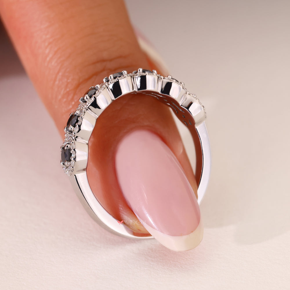 Moissanite wedding bands for women, white gold band, round wedding band
