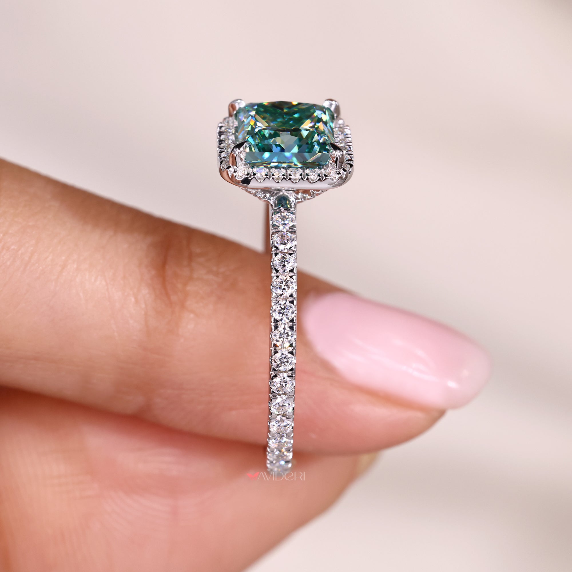 Pave set ring, white gold ring, moissanite wedding ring