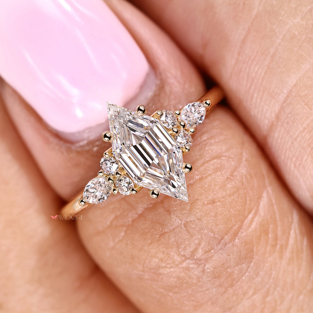 Avideri hexagon diamond ring with marquise accent stones
