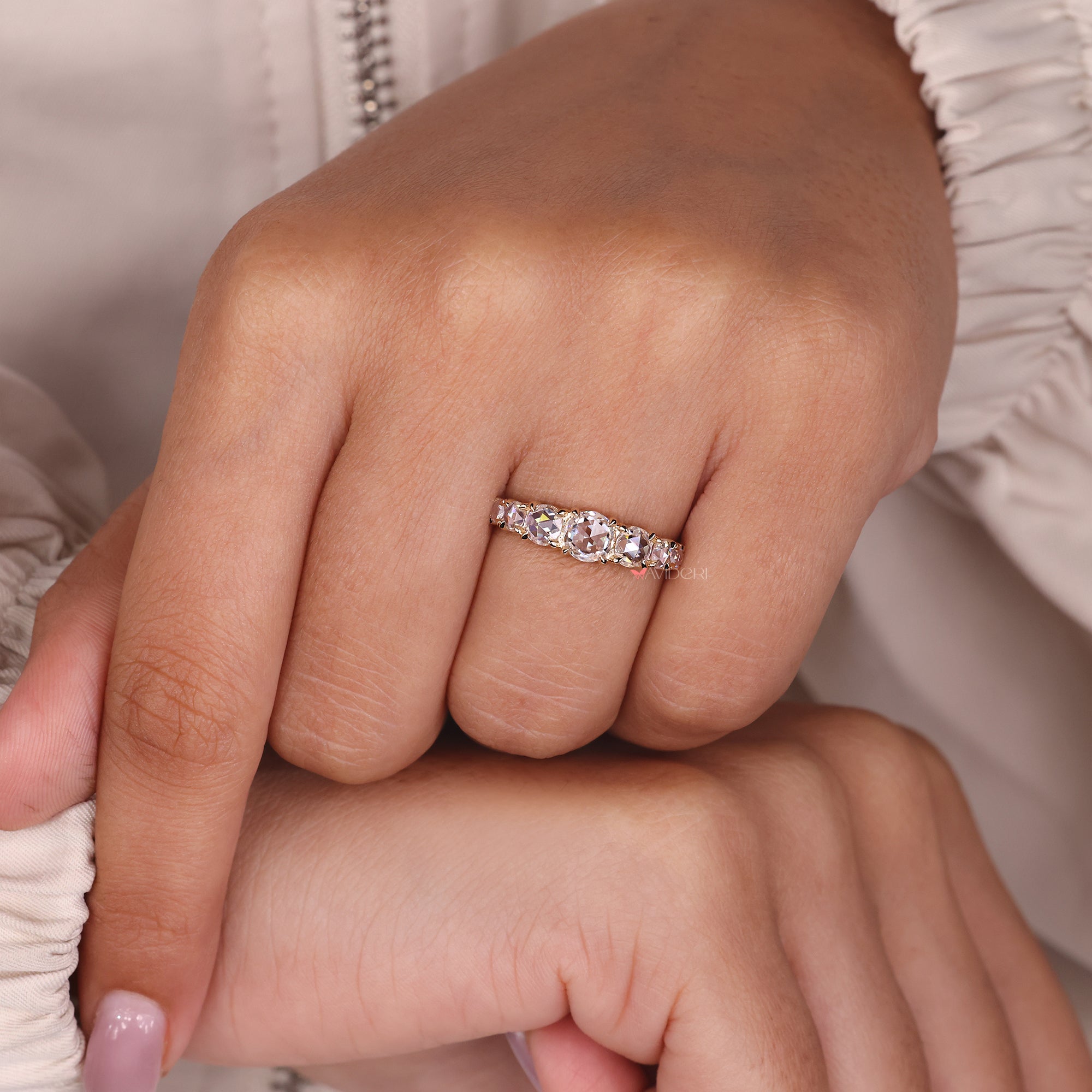 Yellow gold wedding band shows warm and rich color.

