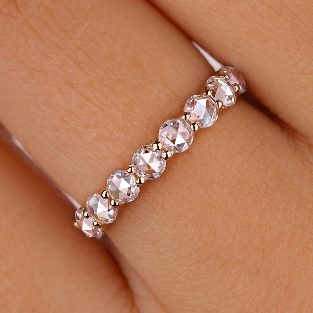 Rose cut wedding band with a unique design.

