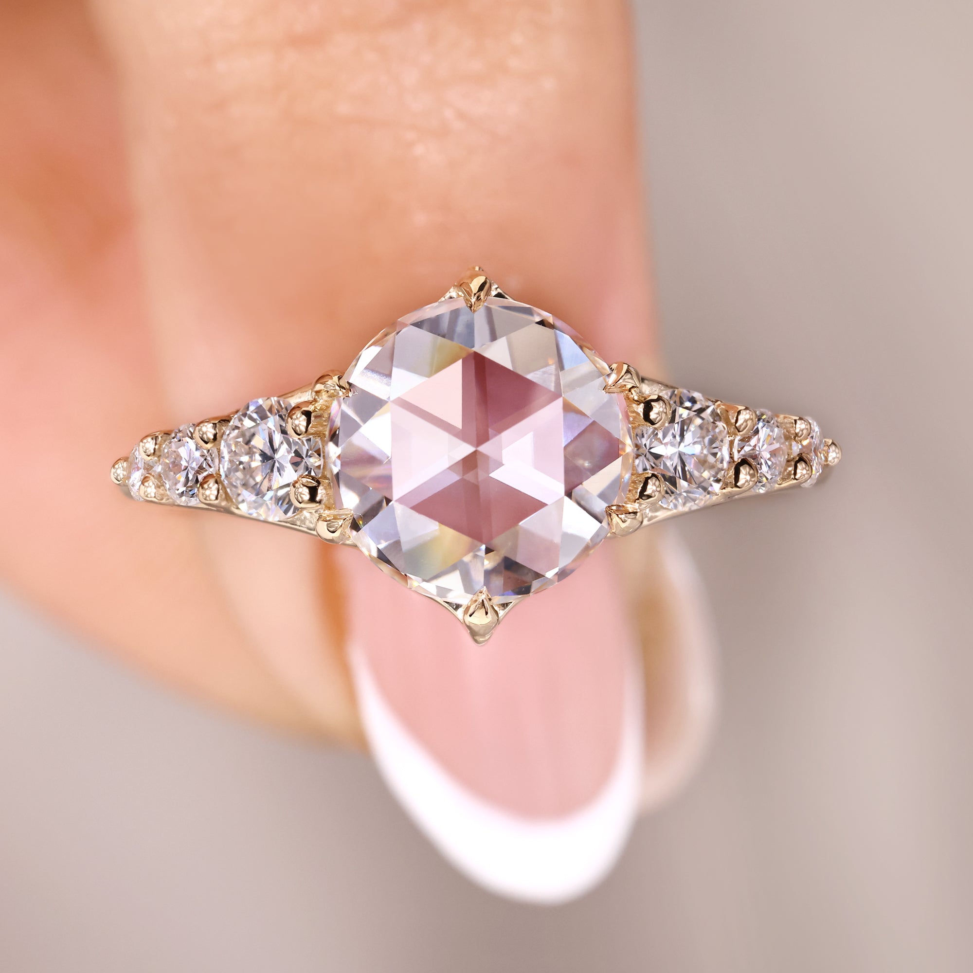 Handmade jewelry in lab-grown diamond ring.