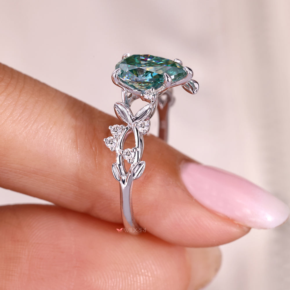 Pear Cut Cyan Blue Moissanite Ring