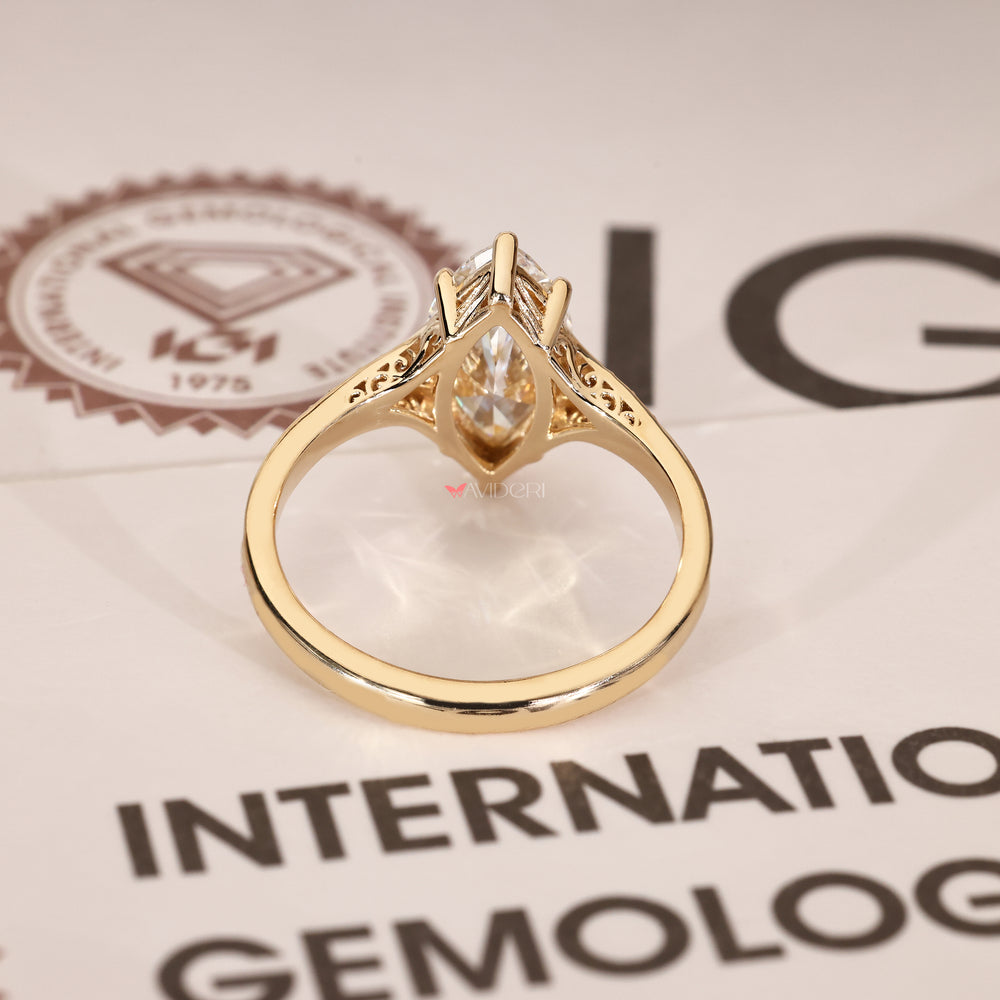 Handmade marquise cut diamond ring with art deco design
