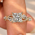 Nature inspired princess cut diamond engagement ring.
