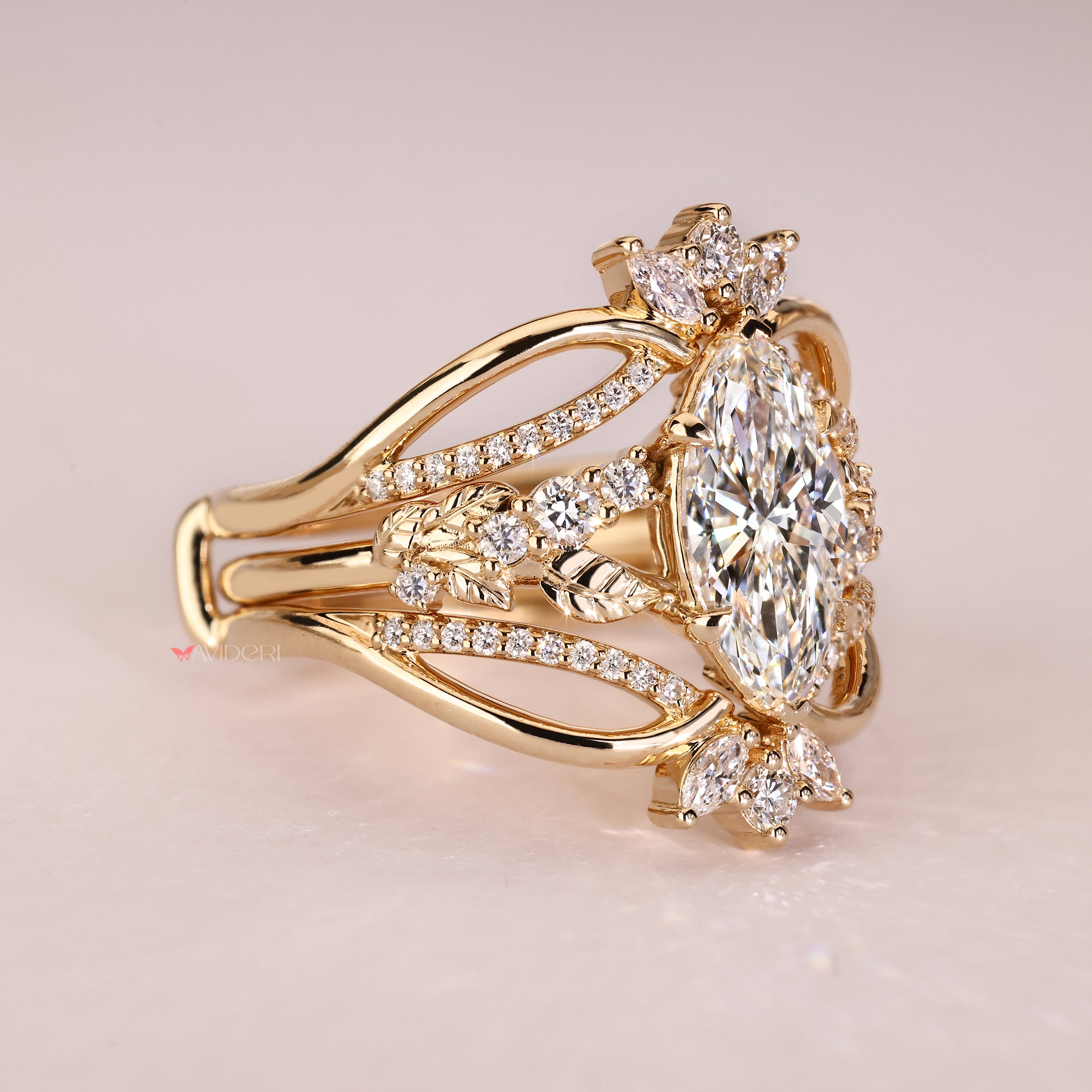 Handmade engagement ring with wrap guard enhancer band
