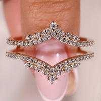Double V Shaped Round Diamond Wedding Band