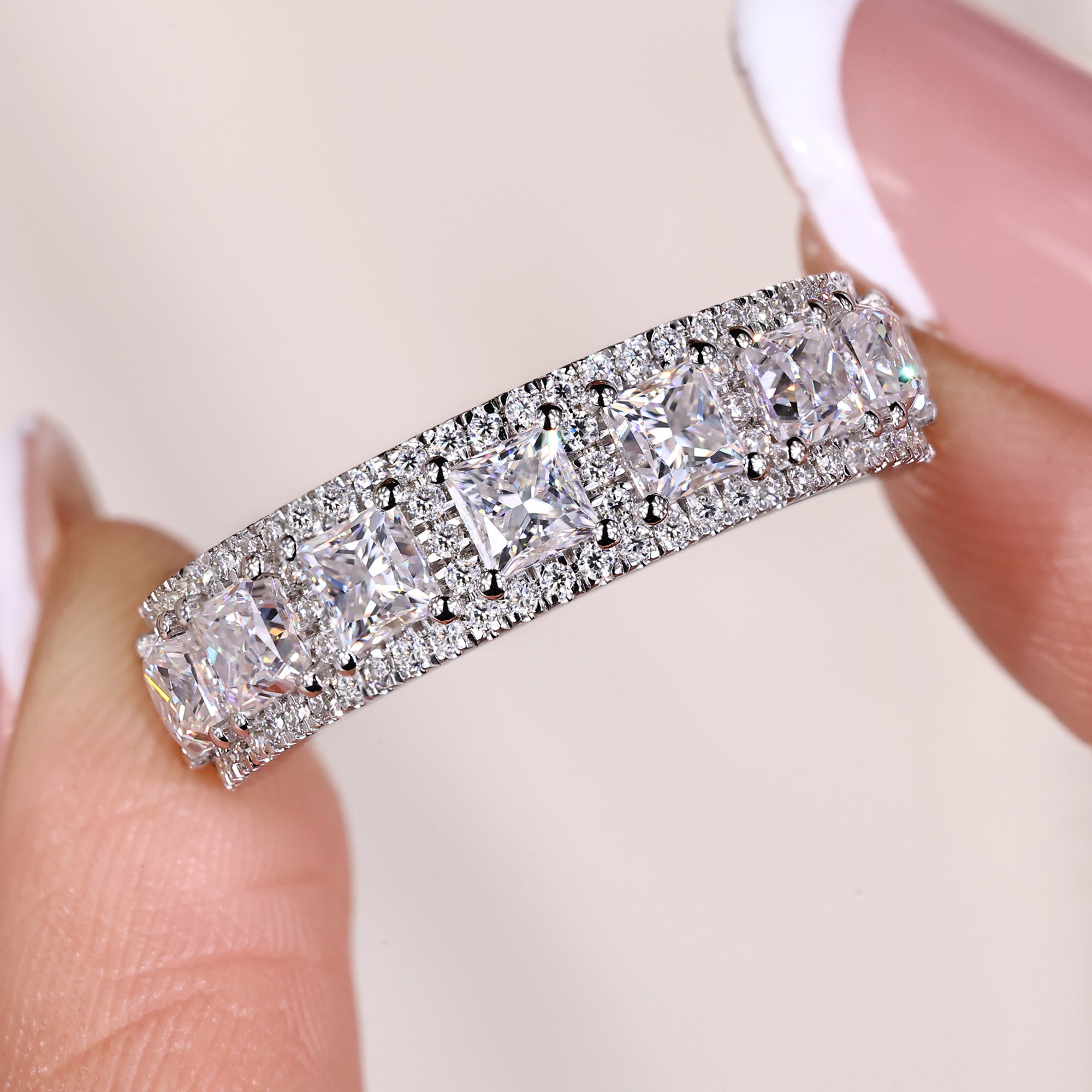 Princess cut and round cut Moissanite band.