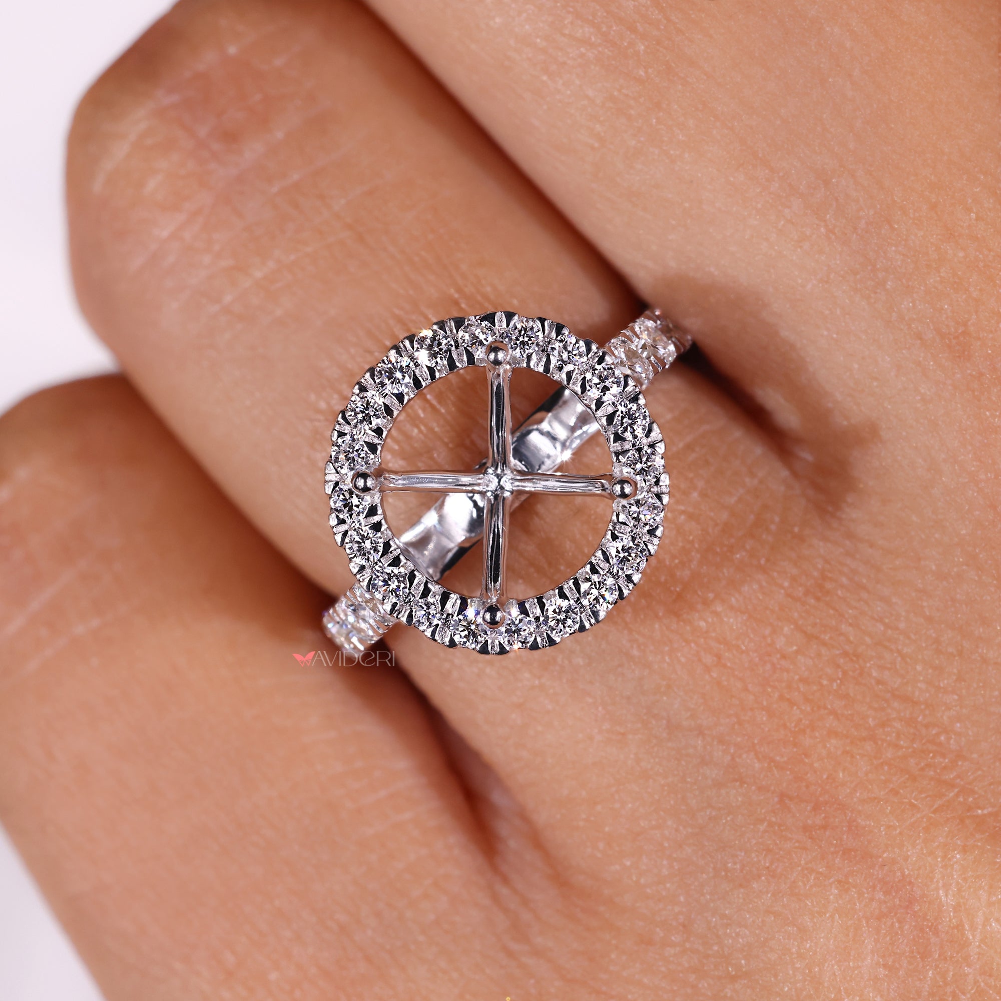 Choose your diamond for this custom semi mount ring.
